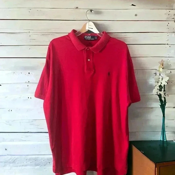Polo by Ralph Lauren Men's Iconic Red Polo Shirt With Navy Logo Size XL. - Picture 2 of 11